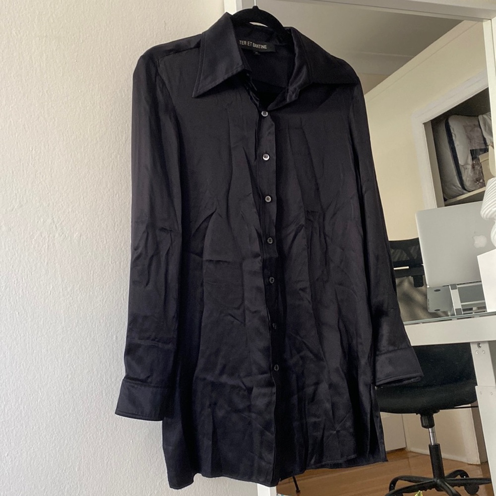 TER ET BANTINE SILK BUTTON DOWN - BLACK